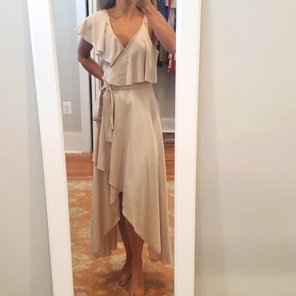 Champagne Cream Wrap Satin Dress - Picture 3 of 9